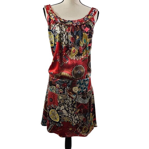 Lula Kate Abstract Floral Silk Drop Waist Sleeveless Slip Lined Dress Size 4 - Picture 14 of 16